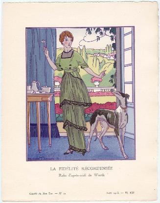 "La Fidélité Récompensée - Robe d'après-midi de Worth," plate VIII from Gazette du Bon Ton, Volume 2, No. 10