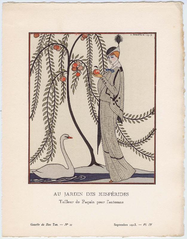 "Au Jardin des Hespérides - Tailleur de Paquin pour l'automne," plate IV from Gazette du Bon Ton, Volume 2, No. 11