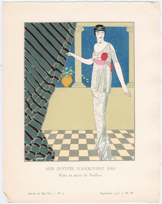 "Mes Invités N'Arrivent Pas - Robe de soirée de Redfern," plate VI from Gazette du Bon Ton, Volume 2, No. 11