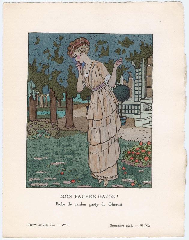 "Mon Pauvre Gazon! - Robe de garden party de Chéruit," plate VIII from Gazette du Bon Ton, Volume 2, No. 11