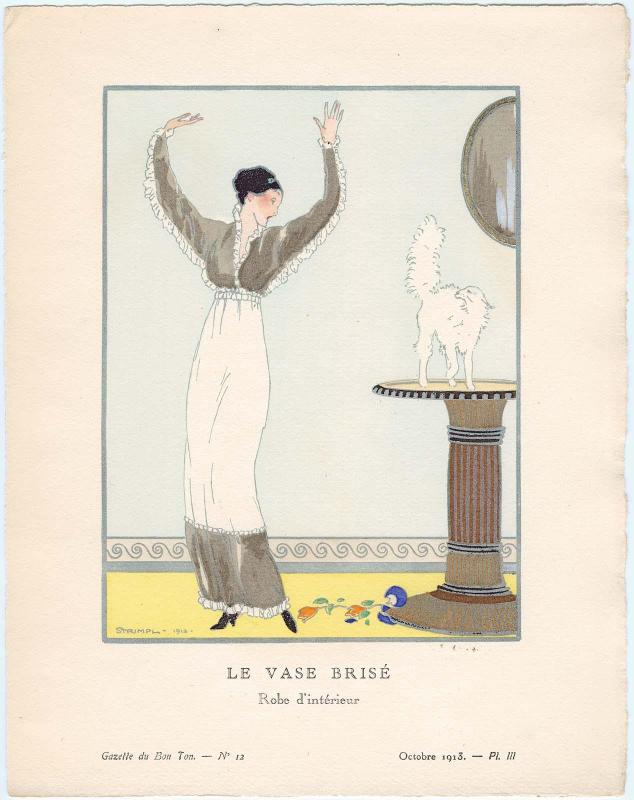 "Le Vase Brisé - Robe d'intérieur," plate III from Gazette du Bon Ton, Volume 2, No. 12