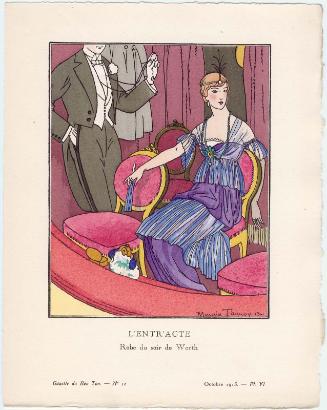 "L'Entr'acte - Robe du soir de Worth," plate VI from Gazette du Bon Ton, Volume 2, No. 12