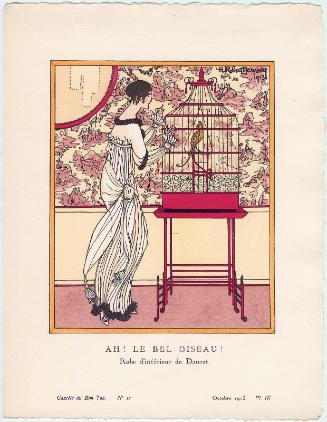 "Ah! Le Bel Oiseau! - Robe d'intérieur de Doucet," plate IX from Gazette du Bon Ton, Volume 2, No. 12