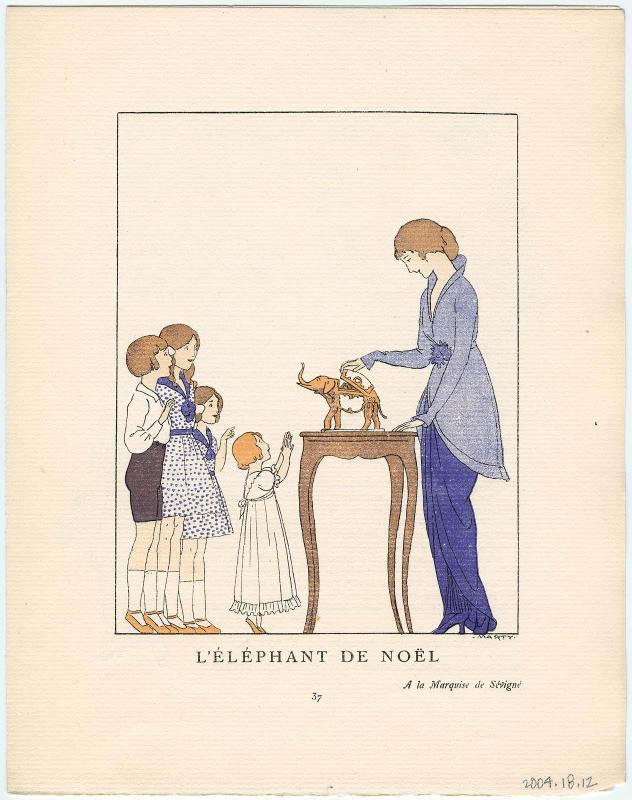 "L'Éléphant de Noël," advertisement from Gazette du Bon Ton, Volume 1, No. 1, p. 37