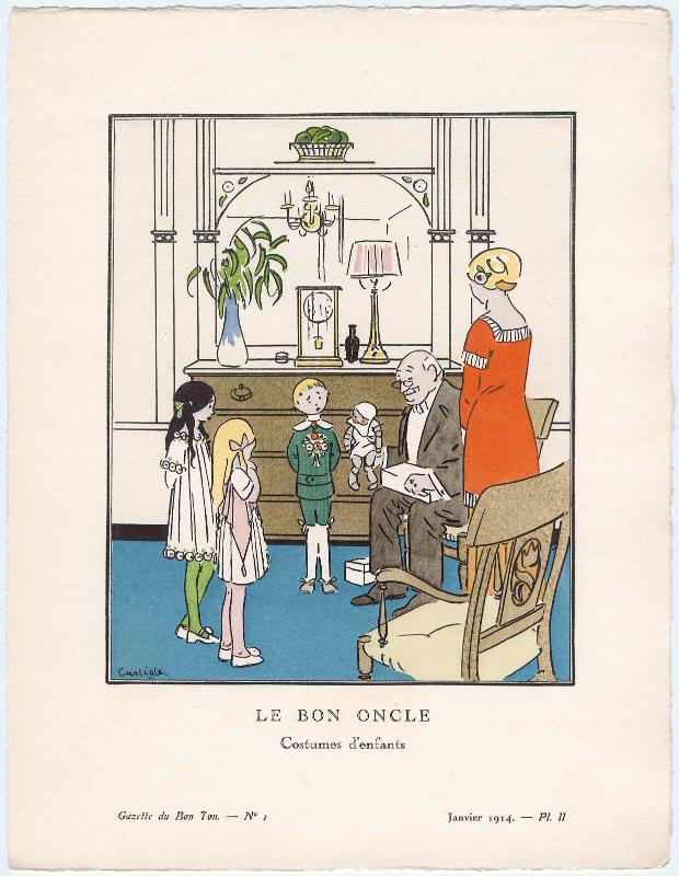 "Le Bon Oncle - Costumes d'enfants," plate II from Gazette du Bon Ton, Volume 1, No. 1
