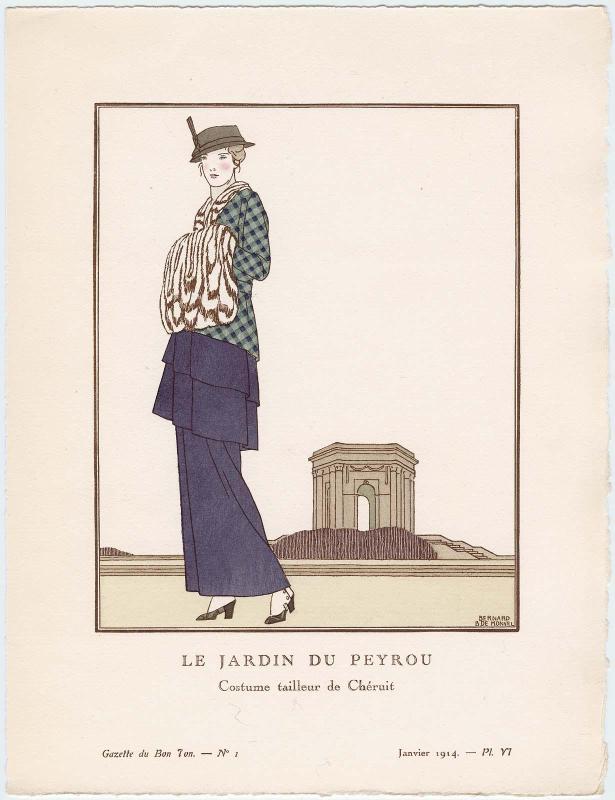 "Le Jardin du Peyrou - Costume tailleur de Chéruit," plate VI from Gazette du Bon Ton, Volume 1, No. 1
