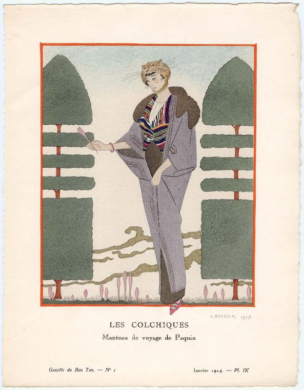 "Les Colchiques - Manteau de voyage de Paquin," plate IX from Gazette du Bon Ton, Volume 1, No. 1