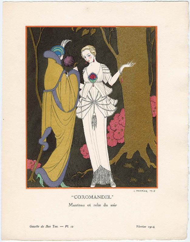 "Coromandel - Manteau et robe du soir," plate 12 from Gazette du Bon Ton, Volume 1, No. 2