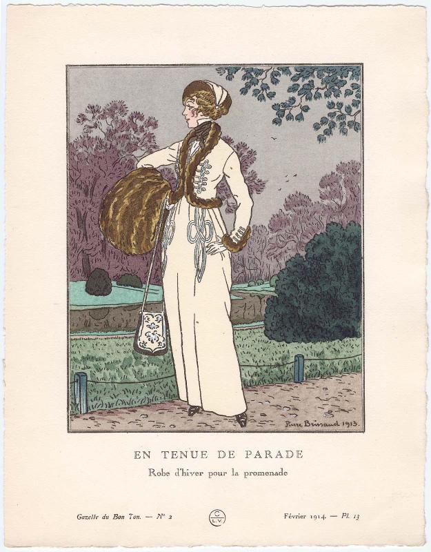 "En Tenue de Parade - Robe d'hiver pour la promenade," plate 13 from Gazette du Bon Ton, Volume 1, No. 2