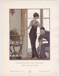 "L'Invitation au Voyage - Robe de dîner de Dœuillet," plate 24 from Gazette du Bon Ton, Volume 1, No. 3
