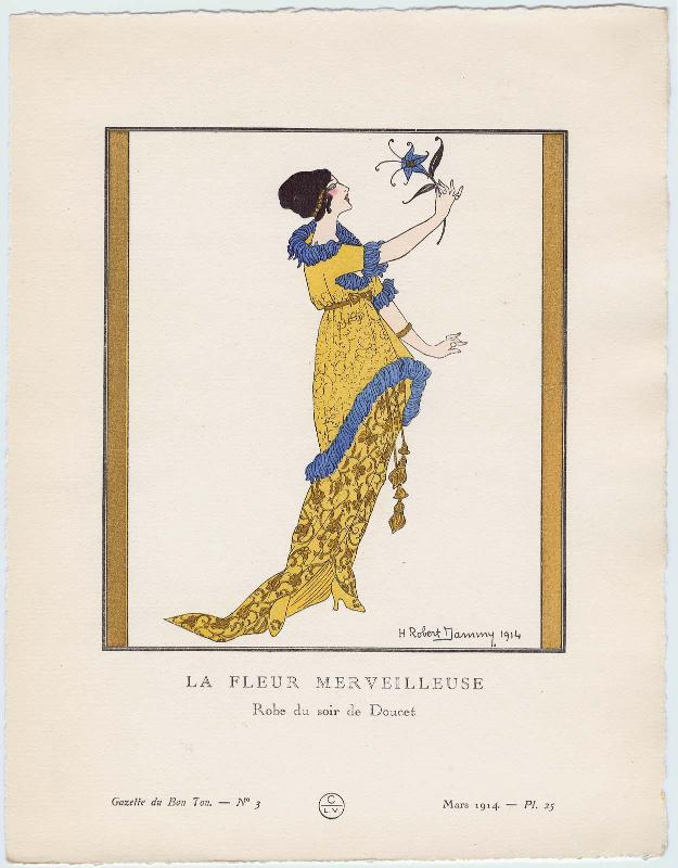 "La Fleur Merveilleuse - Robe du soir de Doucet," plate 25 from Gazette du Bon Ton, Volume 1, No. 3
