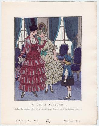 "Tu Diras Bonjour... - Robes de jeunes filles et d'enfant pour l'après-midi de Jeanne Lanvin," plate 26 from Gazette du Bon Ton, Volume 1, No. 3