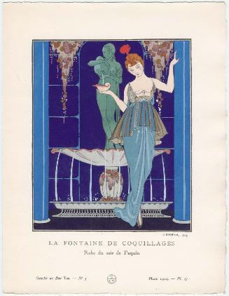 "La Fontaine de Coquillages - Robe du soir de Paquin," plate 27 from Gazette du Bon Ton, Volume 1, No. 3