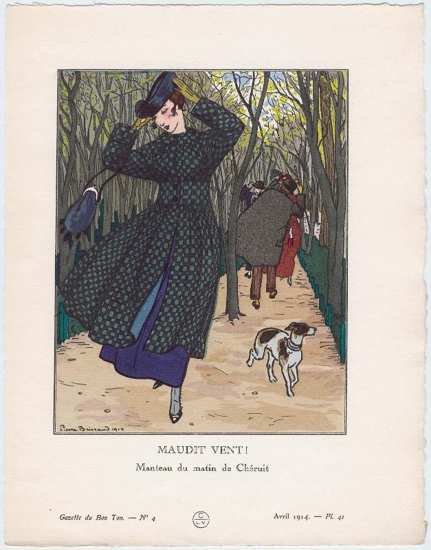 "Maudit Vent! - Manteau du matin de Chéruit," plate 41 from Gazette du Bon Ton, Volume 1, No. 4