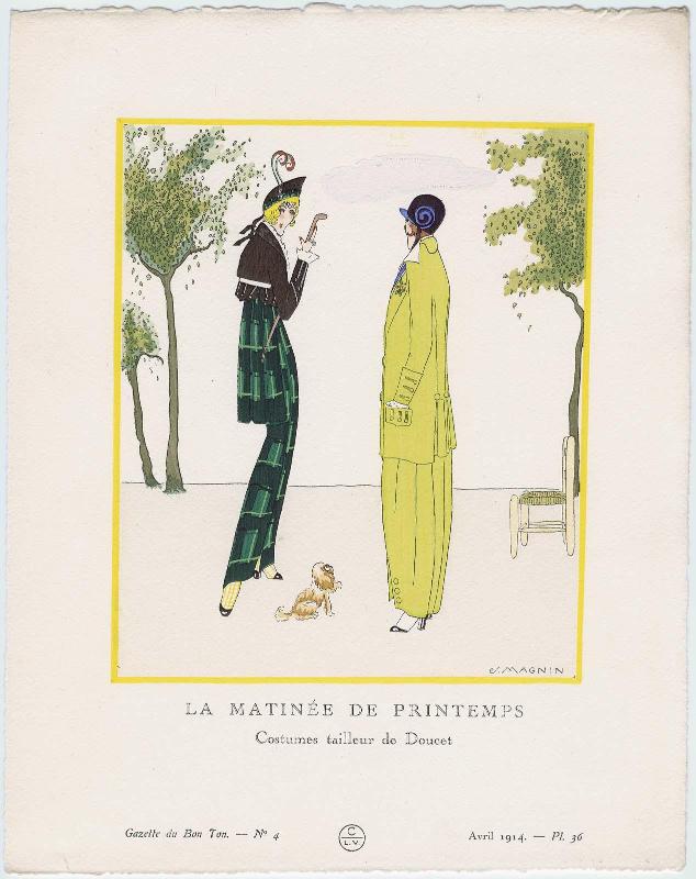 "La Matinée de Printemps - Costumes tailleur de Doucet," plate 36 from Gazette du Bon Ton, Volume 1, No. 4