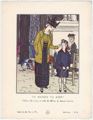 "Ta Maman Va Bien? - Tailleur du matin et robe de fillette de Jeanne Lanvin," plate 37 from Gazette du Bon Ton, Volume 1, No. 4