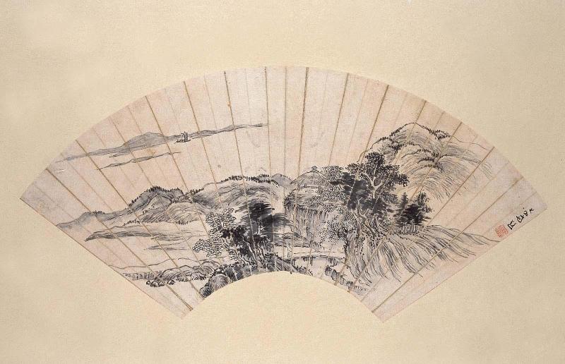 Album Leaf, Fan Painting: Man Crossing Bridge
