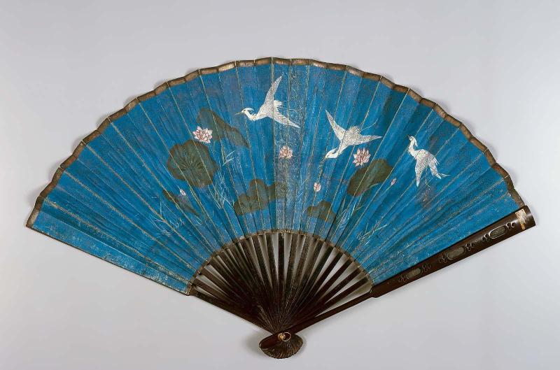 Fan.  Cranes and Lotuses.
