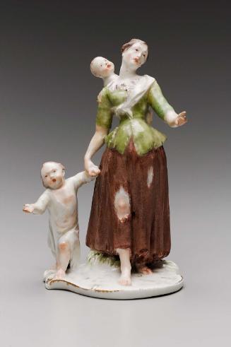Beggar, woman with child at side