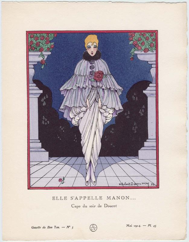 "Elle S'Appelle Manon... - Cape du soir de Doucet," plate 45 from Gazette du Bon Ton, Volume 1, No. 5