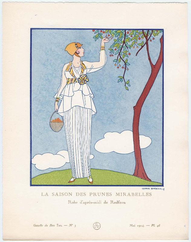 "La Saison des Prunes Mirabelles - Robe d'après-midi de Redfern," plate 48 from Gazette du Bon Ton, Volume 1, No. 5