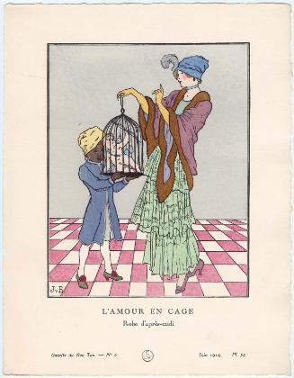 "L'Amour en Cage - Robe d'après-midi," plate 54 from Gazette du Bon Ton, Volume 1, No. 6