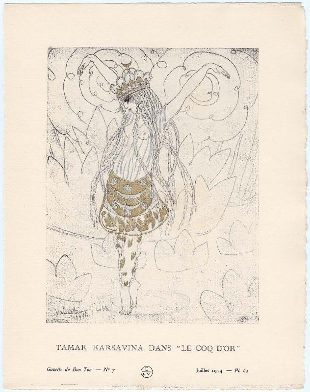 "Tamar Karsavina dans 'Le Coq d'Or'," plate 64 from Gazette du Bon Ton, Volume 2, No. 7