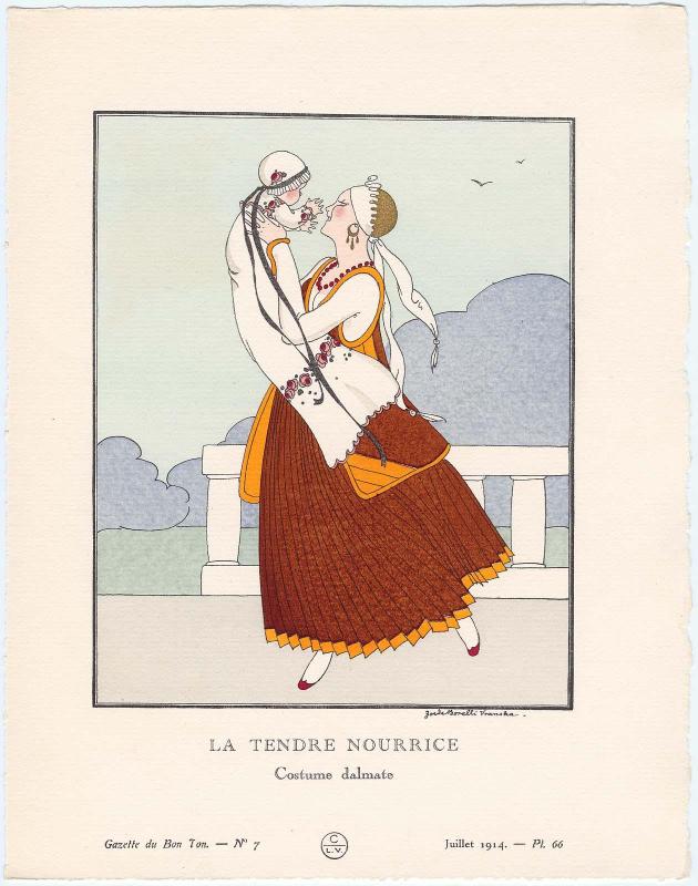 "La Tendre Nourrice - Costume dalmate," plate 66 from Gazette du Bon Ton, Volume 2, No. 7
