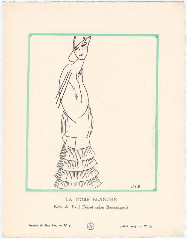 "La Robe Blanche - Robe de Paul Poiret selon Boussingault," plate 67 from Gazette du Bon Ton, Volume 2, No. 7