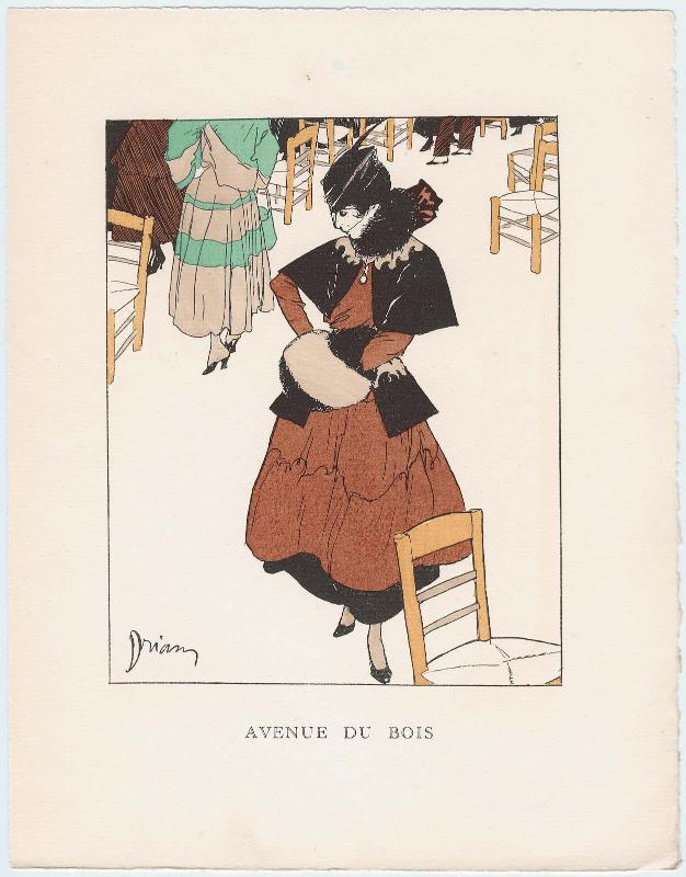 "Avenue du Bois," illustration from Gazette du Bon Ton, Volume 2, No. 8–9, p. 29