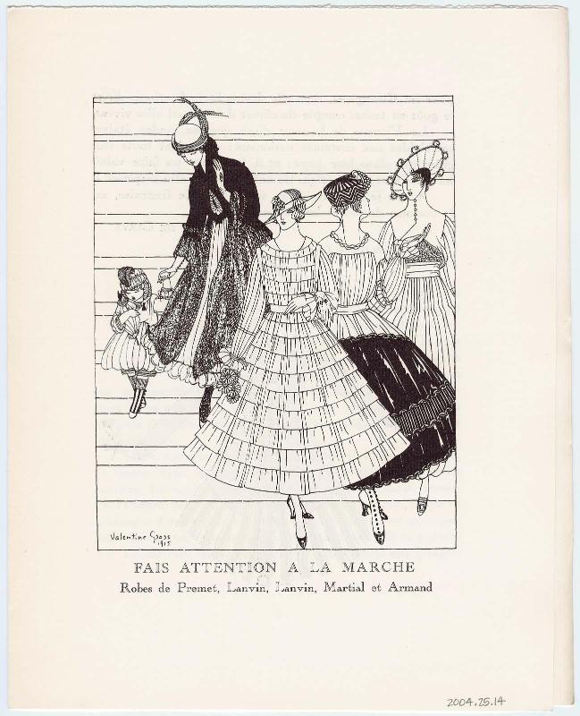 "Fais Attention à la Marche," illustration from Gazette du Bon Ton, Volume 2, No. 8–9, p. 43