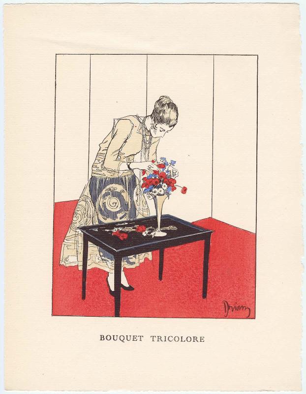 "Bouquet Tricolore," illustration from Gazette du Bon Ton, Volume 2, No. 8–9, p. 49