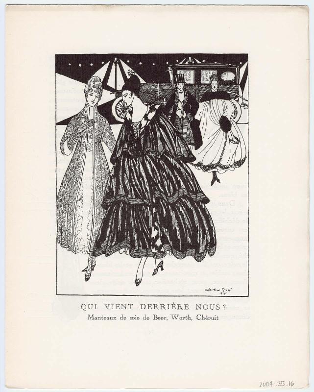 "Qui vient derrière nous?," illustration from Gazette du Bon Ton, Volume 2, No. 8–9, p. 53