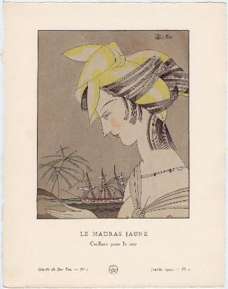"Le Madras Jaune - Coiffure pour le soir," plate 1 from Gazette du Bon Ton, Volume 1, No. 1