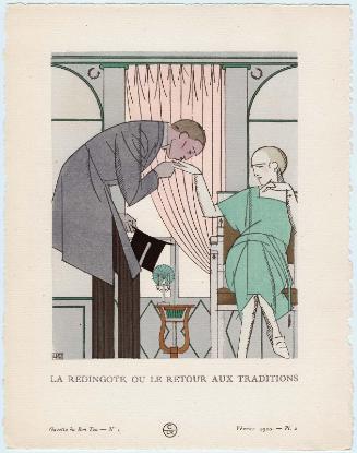 "La Redingote, ou Le Retour aux Traditions," plate 2 from Gazette du Bon Ton, Volume 1, No. 1