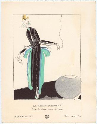 "Le Bassin d'Argent - Robe de dîner garnie de ruban," plate 4 from Gazette du Bon Ton, Volume 1, No. 1