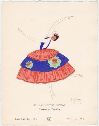 "Mlle. Paulette Duval - Costume de Dœuillet," plate 5 from Gazette du Bon Ton, Volume 1, No. 1