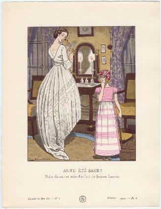 "As-Tu Été Sage? - Robe du soir et robe d'enfant de Jeanne Lanvin," plate 6 from Gazette du Bon Ton, Volume 1, No. 1