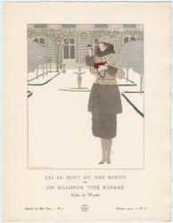 "J'ai Le Bout du Nez Rouge ou Un Malheur Vite Réparé - Robe de Worth," plate 8 from Gazette du Bon Ton, Volume 1, No. 1