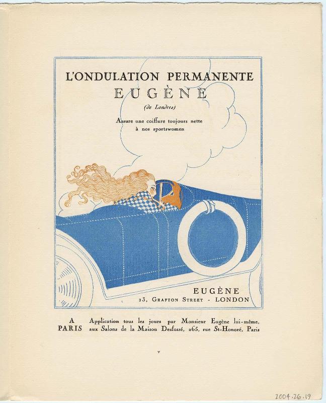 "l'Ondulation Permanente Eugène," advertisement from Gazette du Bon Ton, Volume 1, No. 1, p. V