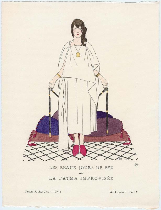 "Les Beaux Jours de Fez ou La Fatima Improvisée," plate 16 from Gazette du Bon Ton, Volume 1, No. 3