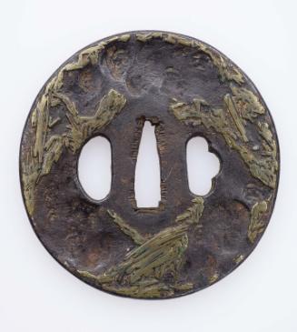 Tsuba with brass wire encrustation