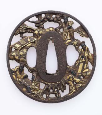 Tsuba with design of Chinese sages in a landscape