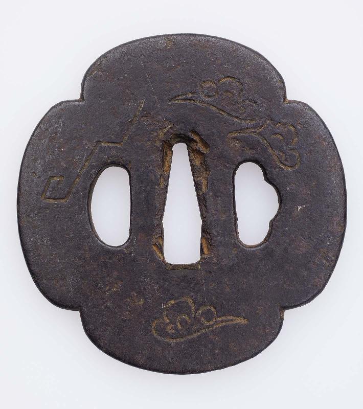 Tsuba with design of clouds and lightning