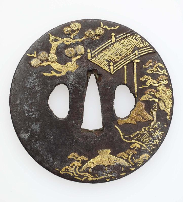 Tsuba with landscape design