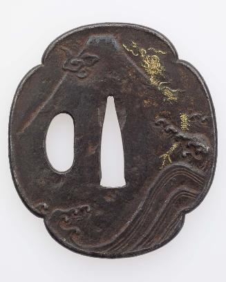 Tsuba with design of Fuji, dragon and waves