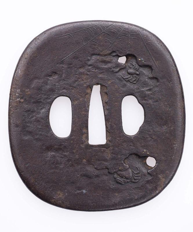 Tsuba with design of spider, web and crab