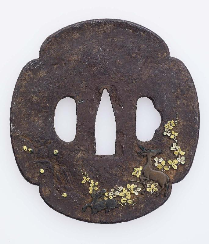 Tsuba with design of deer and lespedeza