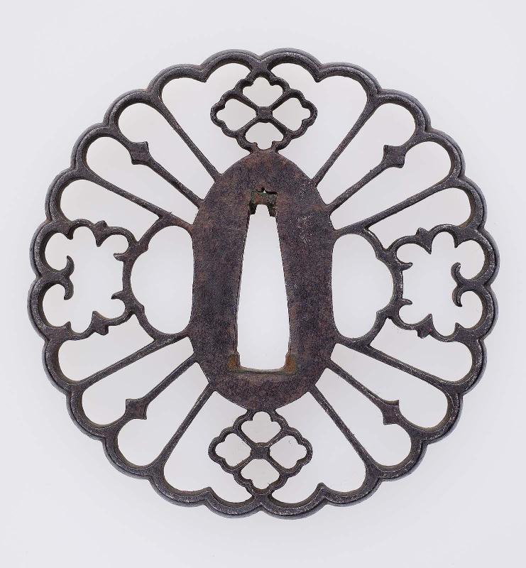 Tsuba with design of stylized chrysanthemum