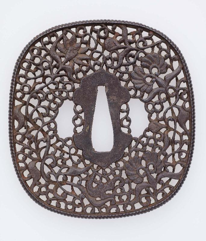 Tsuba with design of lotus and other floral scrolls